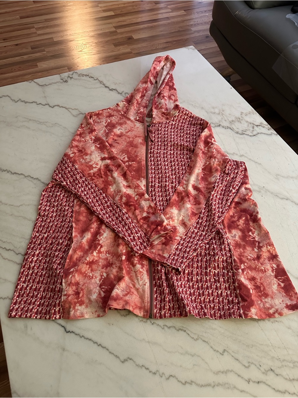 LOGO by Lori Goldstein Pink/Peach Tie-Dye & Patterned Zip Hoodie